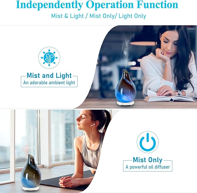 Essential Oil Diffuser 120ML Glass Aromatherapy Diffuser with 4 Timer Settings & 7 Color Changing Lights, Auto Shut-Off, Ultra Quiet Oil Diffuser for Home, Office, Yoga, Spa and Sleeping - Bloomnest