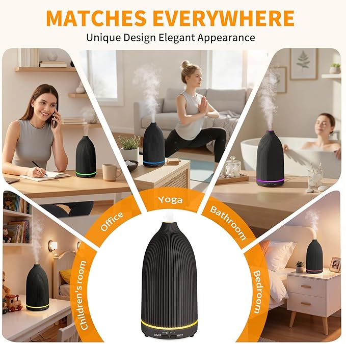URPOWER 100ML Essential Oil Diffuser Ultrasonic Cool Mist Humidifier with 7 LED Lights, Timer & Auto-Off Quiet Aromatherapy Scent Diffuser for Home Bedroom Office Relaxation - Bloomnest
