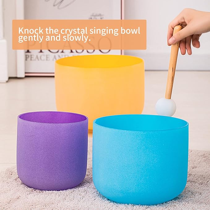 SOLSHINE Set of 7 Colored Crystal Singing Bowl 6''-12'' For Meditation Sound Healing with 2 Travel Carry Case Bag and Singing Bowl Resonance Striker - Bloomnest