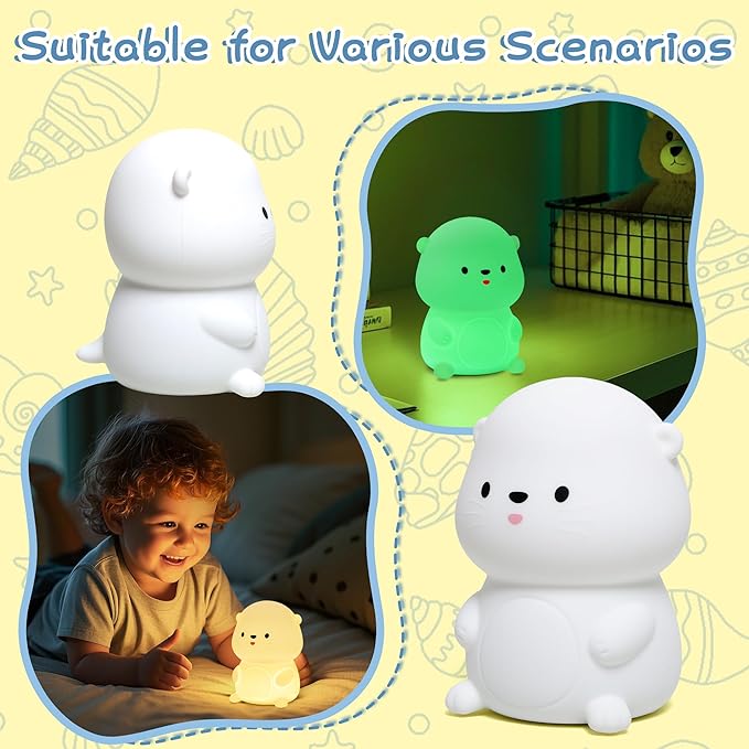 YuanDian Sea Otter Night Light, Gift for Babies and Teens, Decorate Kids' Bedroom with Cute Silicone Otter Nightlights with 8 Color Lights, Christmas Birthday Gift for Children and Toddlers Adults - Bloomnest