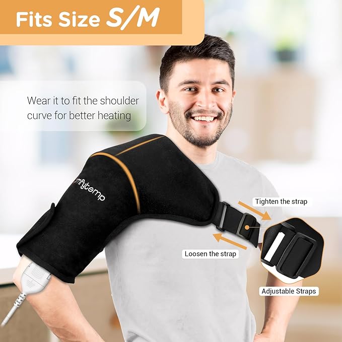 Comfytemp Shoulder Heating Pad for Rotator Cuff Pain Relief, Heated Shoulder Wrap for Frozen Shoulder Heated Brace, Birthday Gifts for Mom Women, 3 Heat Settings, 2H Auto-Off (S/M) - Bloomnest