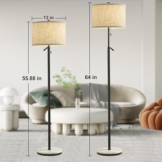 GyroVu Marble Floor Lamp, Adjustable Height Standing Lamp with Marble Base Tall Lamp with Pull Chain Switch Floor Lamps for Living Room, Bedroom & Office Bulbs Not Included(Black) - Bloomnest