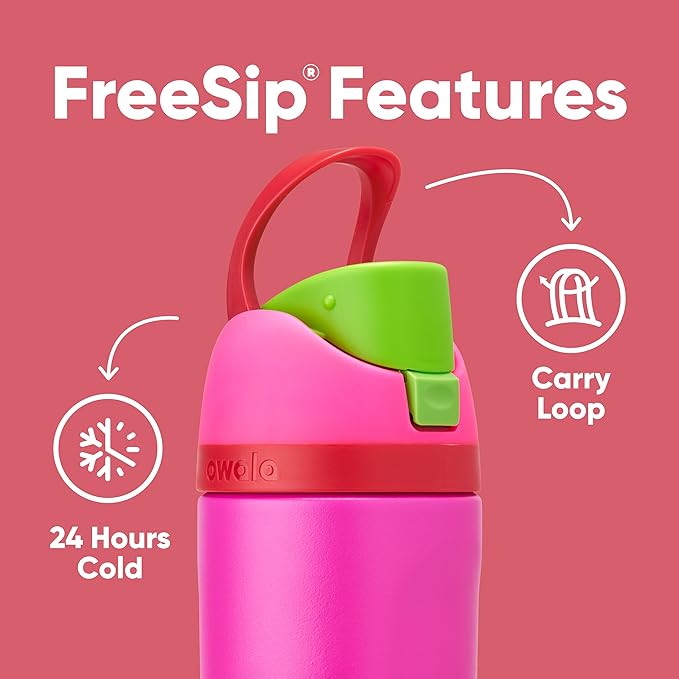 Owala Kids FreeSip Insulated Stainless Steel Water Bottle with Straw, BPA-Free Sports Water Bottle, Great for Travel, 16 oz, All the Berries Owala