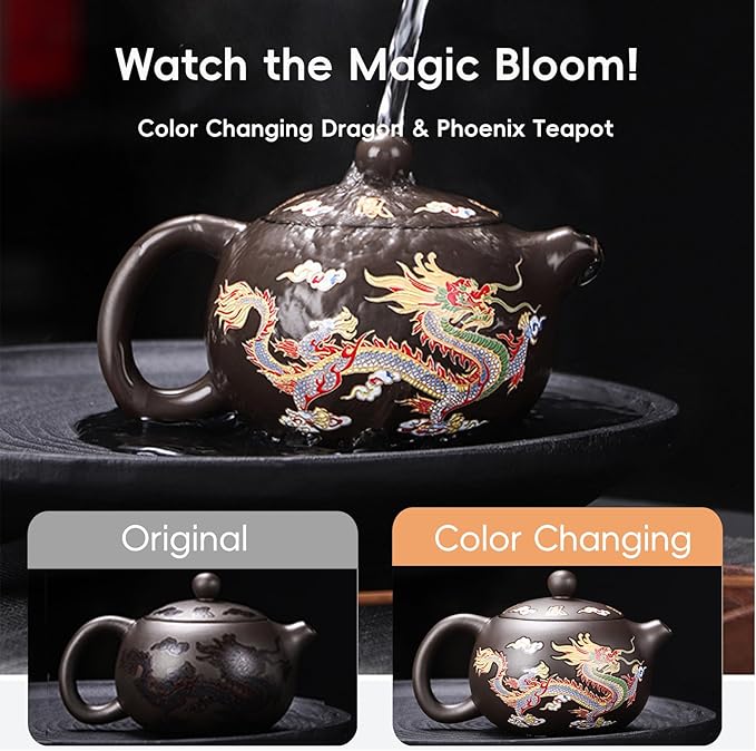 Hand-made Dragon and Phoenix Color-changing Purple Clay Teapot Zisha Tea Pot Kung Fu Tea Set Tea Lover‘s Gift (Teapot) - Bloomnest