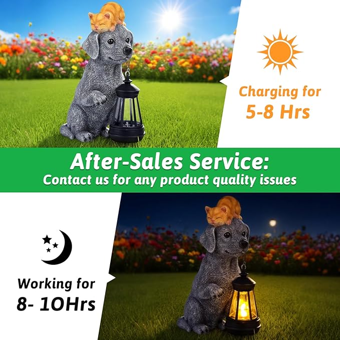 ILLUMINEW Solar Dog Garden Statue with Lantern and Sleeping Cat – Resin Pet Figurine Light for Outdoor Yard Decor, Gifts for Women, Mom, Grandma - Bloomnest