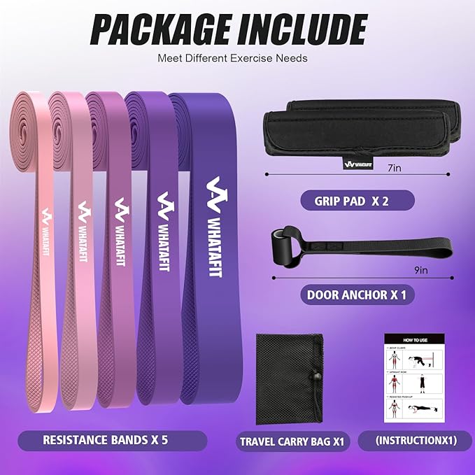 WHATAFIT Resistance Bands, Pull Up Assistance Bands, Exercise Bands, Workout Bands Set for Men and Women Home Fitness, Body Stretching, Strength Training, Physical Therapy - Bloomnest
