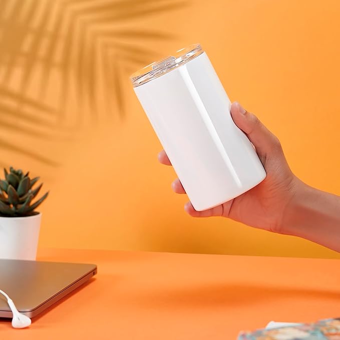 makerflo 14 oz White Skinny Sublimation Blank Tumbler Pack of 25 with Lid and Straw | Craft-Ready for DIY Gifts & Personalization (Sublimation, Epoxy, UV DTF, Vinyl, and Laser Engraving) - Bloomnest