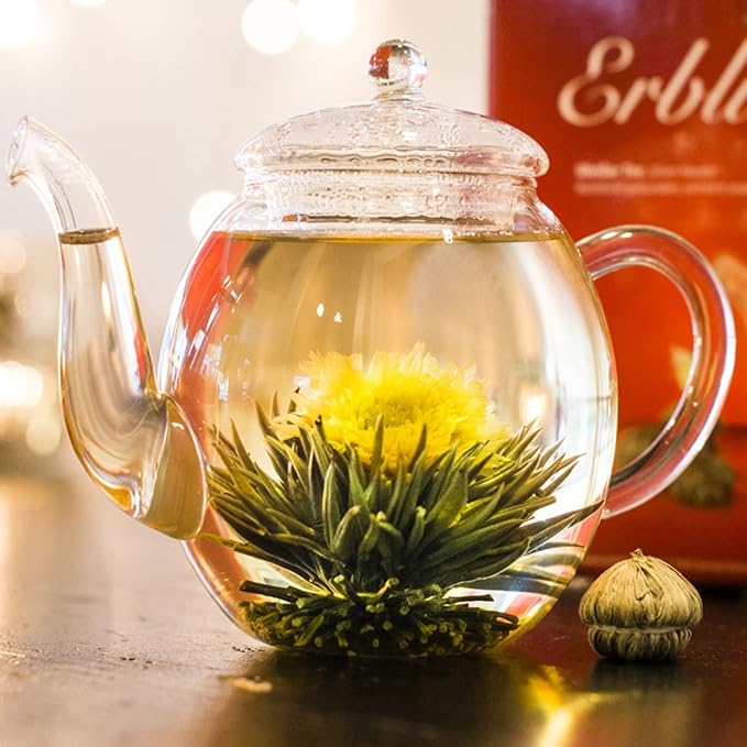 Creano Blooming Tea - Flowering Ball Gift Set in Stylish Wooden Box - 12 Pieces, White Tea - Bloomnest