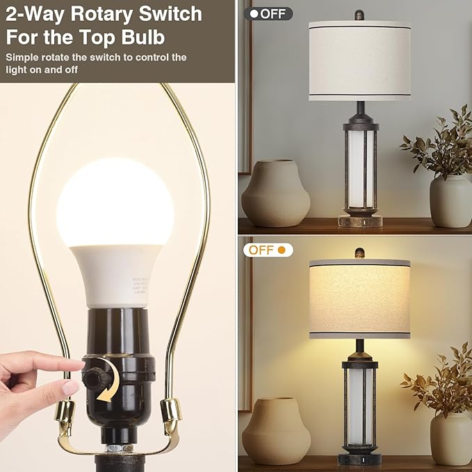 27" Industrial Farmhouse Table Lamp, Vintage Rustic Beside Lamp with USB A+C Charging Ports & AC Outlet, Modern Single Table Lamp with Frosted Glass Night Light for Bedrooms Nightstand Bronze - Bloomnest
