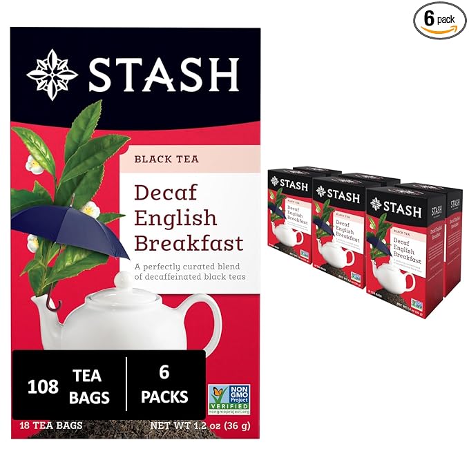 Stash Tea Decaf English Breakfast Black Tea - Decaf, Non-GMO Project Verified Premium Tea with No Artificial Ingredients, 18 Count (Pack of 6) - 108 Bags Total - Bloomnest