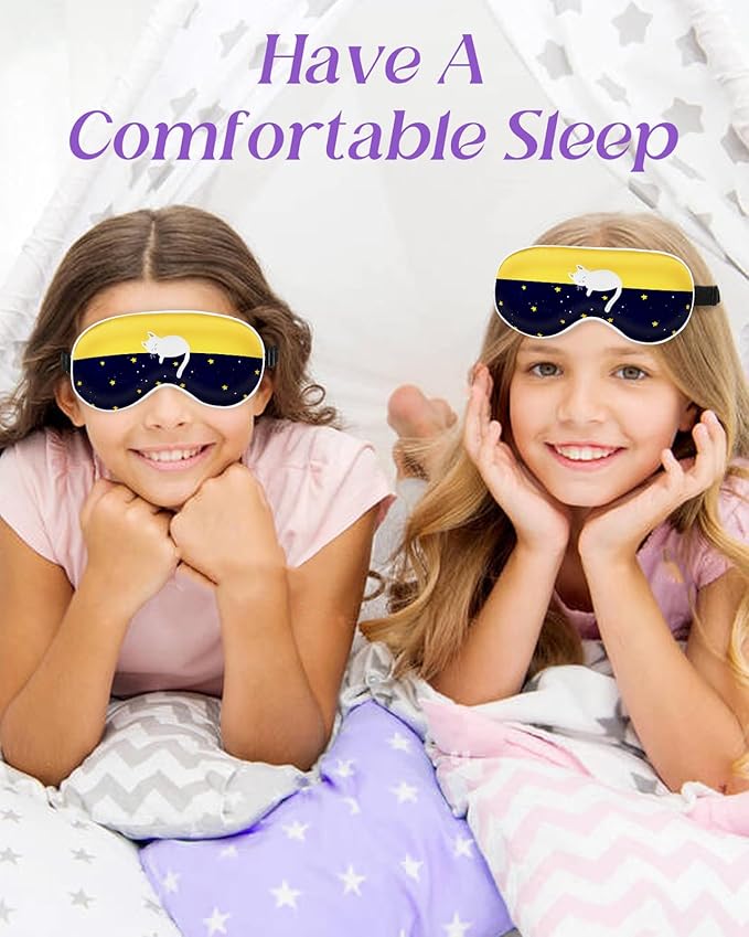 Sleep Mask for Kids - Cute Kawaii Cartoon Silk Sleeping Mask with Adjustable Strap Soft Smooth Light Eye Mask for Sleeping Silk Kids Eye Cover for Boys Girls Teens, Sleep Cat - Bloomnest