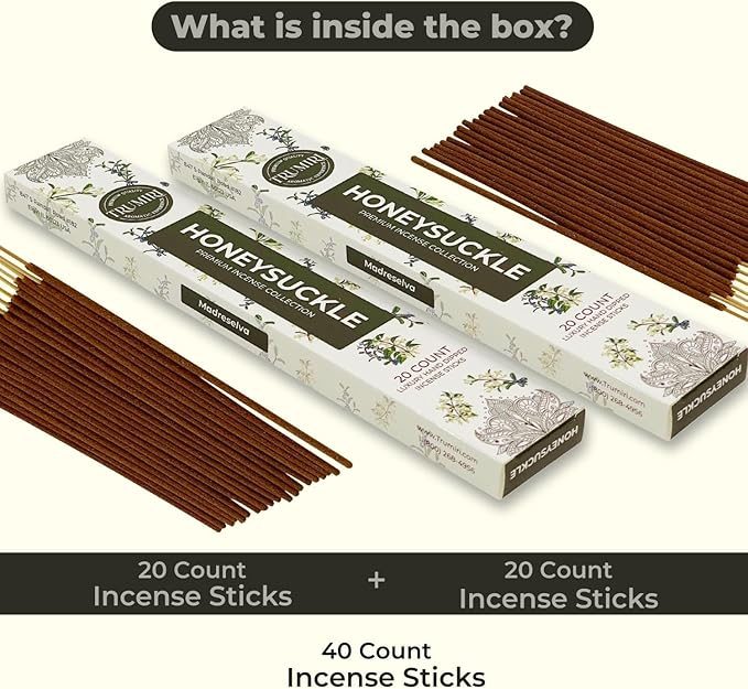 Honeysuckle Incense Sticks - Total 40 Insence-Sticks - Dual Pack of 20 Insense - Inciensos - Inscents - Natural Non Toxic Ingredients - Incents - Incence - Inscense - Insents TRUMIRI