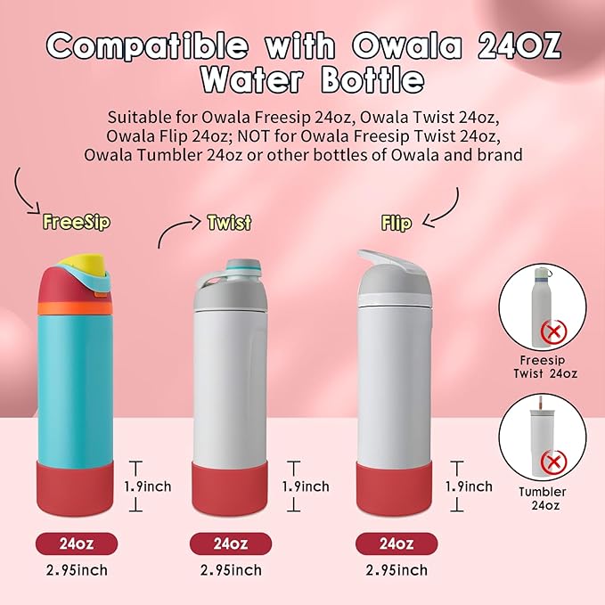 2PCS Silicone Water Bottle Boot, Compatible with Owala 24oz 32oz 40oz, Protective Anti-Scratch & Anti-Dent No Noise Sleeve Cover for FreeSip/Twist/Flip Water Bottles (Burgundy, 24 Ounces) BKBY