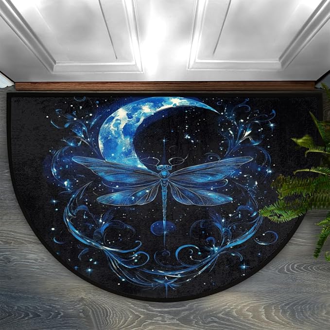 Half Round Door Mat, Moon Stars Dragonfly Half Circle Rug for Home Decor Floor Indoor Outdoor Non-Slip Washable Half Moon Rug Doormat 36X24 Inch - Bloomnest