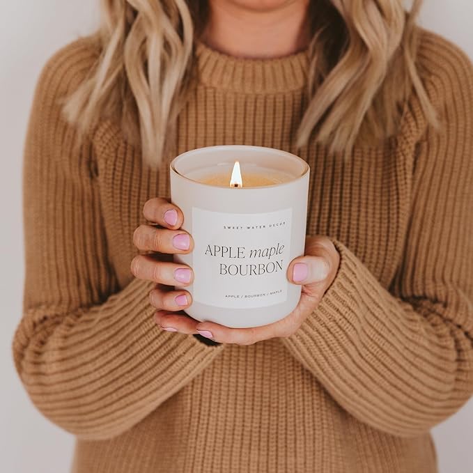 Sweet Water Decor Autumn Candle for Home, Scented - Apple Maple & Bourbon - Long Lasting 70 Hours Burn Time Candle Soy Wax - Decorative Candles Scented for Fall - Designed in USA 15oz - Bloomnest