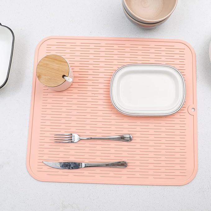 Silicone Dish Drying Mat for Multiple Usage,Easy clean,Eco-friendly,Heat-resistant Silicone Mat for Kitchen Counter or Sink,Refrigerator or Drawer Liner Pink 2XL 24 inches x 18 inches - Bloomnest