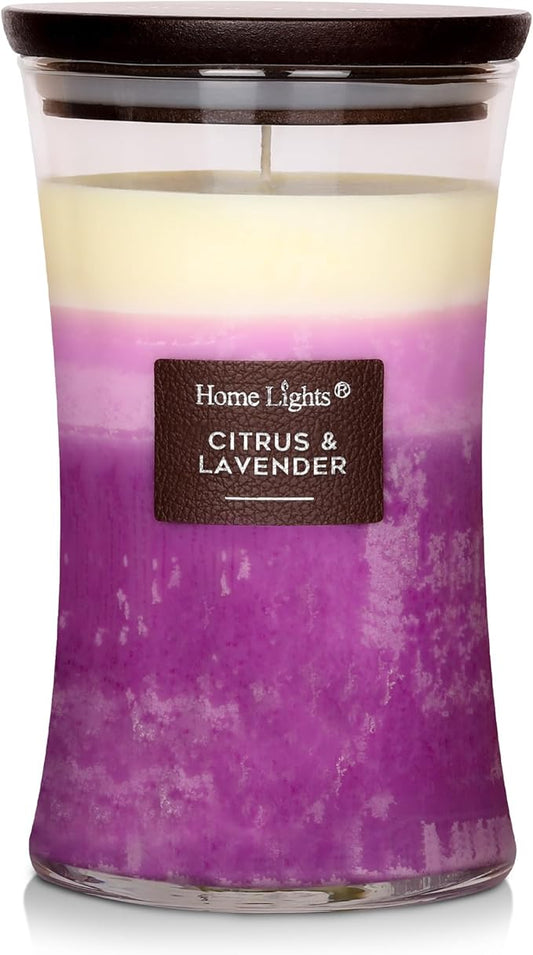 HomeLights 3-Layer Candles for Home Scented, 21.52 OZ Natural Soy Wax Scented Candles Burns Up to 100 Hours, Large Jar, Citrus & Lavender - Bloomnest