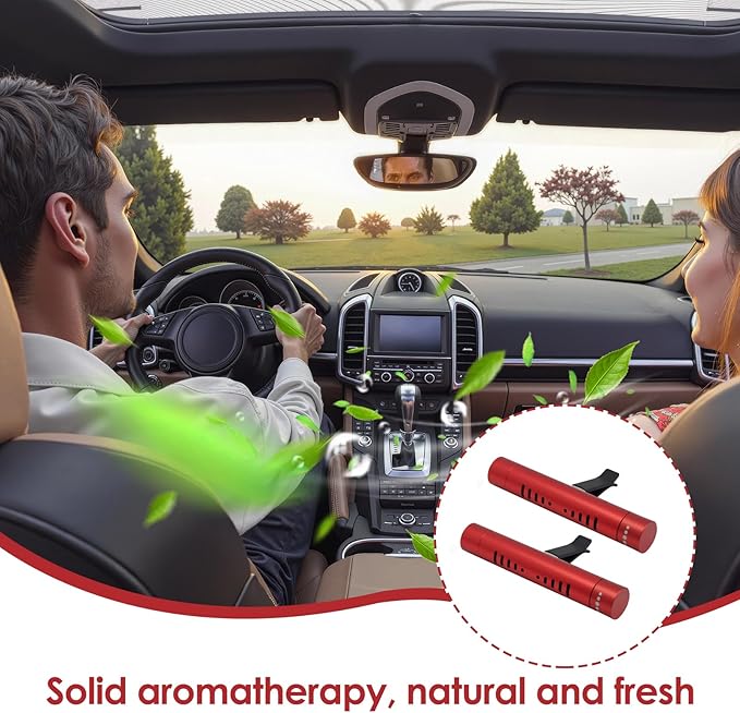 2 Pack Car Essential Oil Diffuser Vent Clip, Aluminum Essential Oil Car Diffuser Kit with 12 Pcs Odorless Sticks, Vent Clip for Cars, Office, Kitchen (Red, 2 Pcs) - Bloomnest