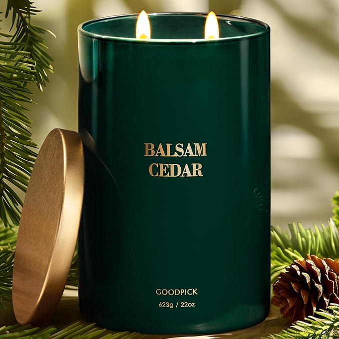 Goodpick Balsam Cedar Candle 22 oz, Pine Candles for Home Scented, Winter Candle for Classic Luxury Aromatherapy, Big Green Soy Candles, Large Jar Candle Gifts for Christmas, Birthday, Men, 2 Wicks - Bloomnest