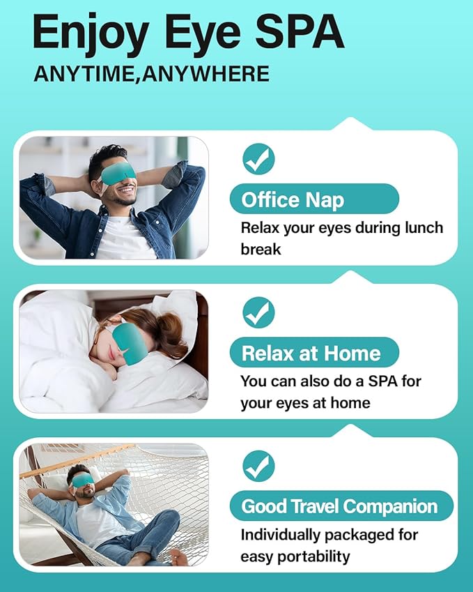 16 Packs Lutein Steam Eye Masks for Dry Eyes Self Heated Disposable Sleep Mask Soothing Headache Relief Dry Eye,Hot Warm Compress for Stress Relief Relief Eye Fatigue, Spa Items Travel Essentials - Bloomnest
