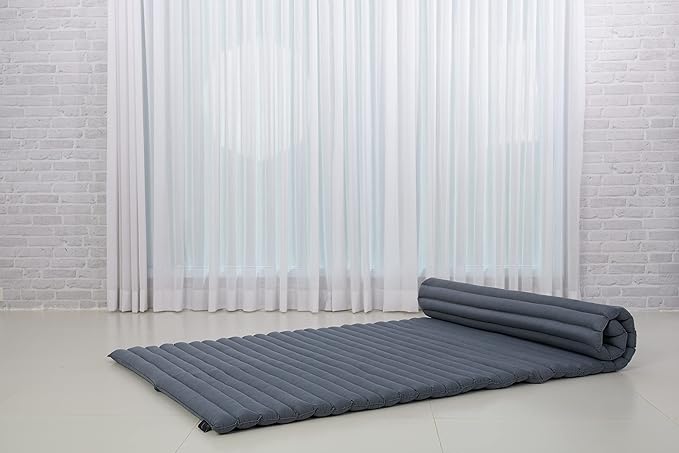 Leewadee - Kapok Roll Mat – Handcrafted Folding Sleep & Relaxation Mattress from Thailand, Ideal as Guest Bed, Camping Mat, Yoga Mat or Traditional Futon, 75 x 39 inches, Anthracite - Bloomnest