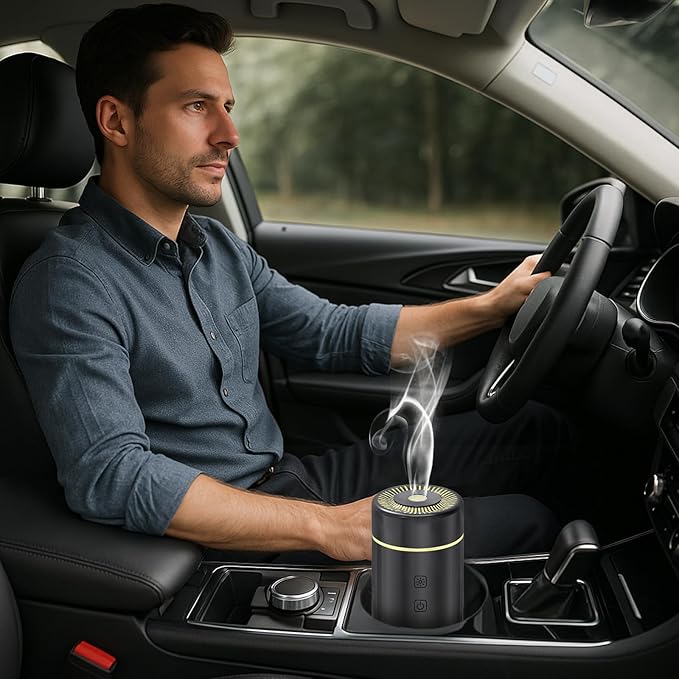 100ML Car Diffuser, USB Rechargeable Battery Operated, Powered Cordless Essential Oil Humidifier, 7 LED Color Lights 2 Timer Modes for Car Outdoor Home (Black) - Bloomnest