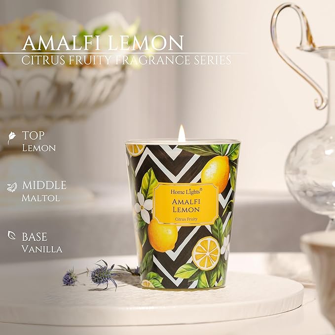 HomeLights Large jar Candle | 1-Wick Long-Lasting Scented Candles, 6.7oz Natural Soy Wax Candle for Home Scented, Eclectic Mixed Styles Gifts for Women & Men, Amalfi Lemon - Bloomnest
