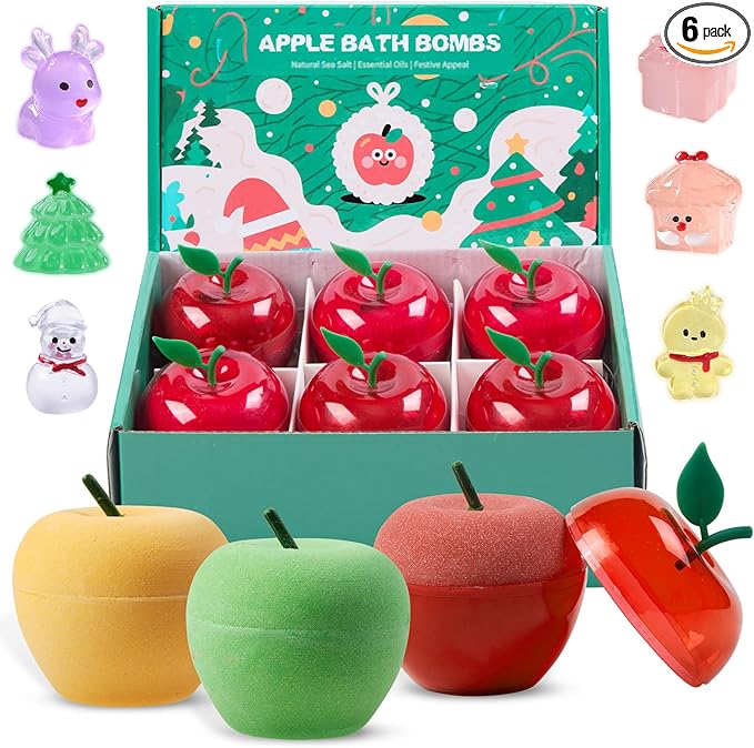 Christmas Bath Bombs for Kids Apple Bath Bombs with Christmas Luminous Mini Resin Toys Inside Christmas Toys All Natural Bath Bomb Christmas Gifts Kids Skin Care Bathbombs - Bloomnest