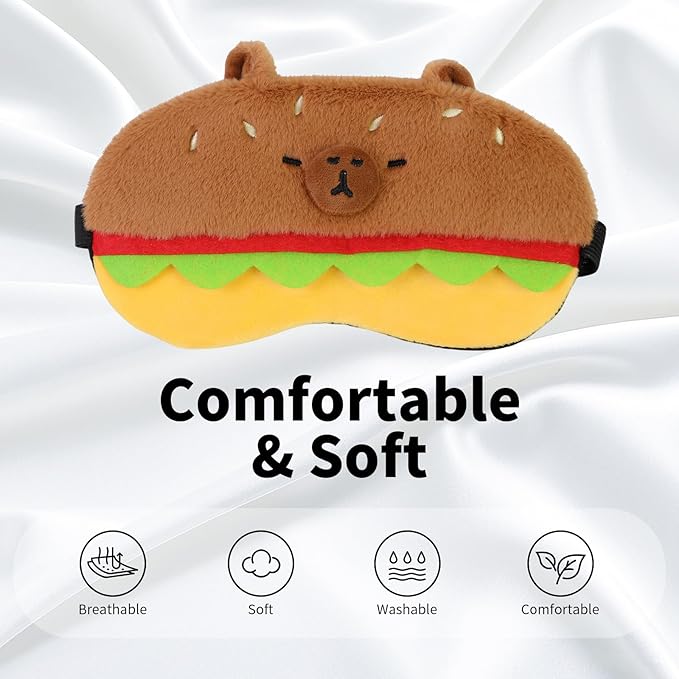 Cute Sleep Eye Masks for Kids, Kawaii Cartoon Kids Sleeping Mask for Women Boys Girls Teens, Soft Plush Adjustable Eyeshade Silk Travel Nap Eye Cover, Brown Burger - Bloomnest