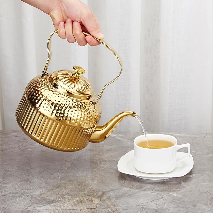 SANQIAHOME Antique 1.5L (50Oz) Stainless Steel Teapot with Infuser Gold - Bloomnest