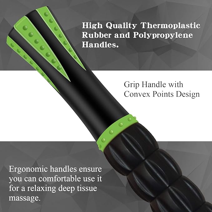 Muscle Roller Massage Roller Stick for Athletes, Help Reducing Muscle Soreness Cramping Tightness Leg Arms Back Calves Muscle Massager（Green - Black- 18 inch） - Bloomnest