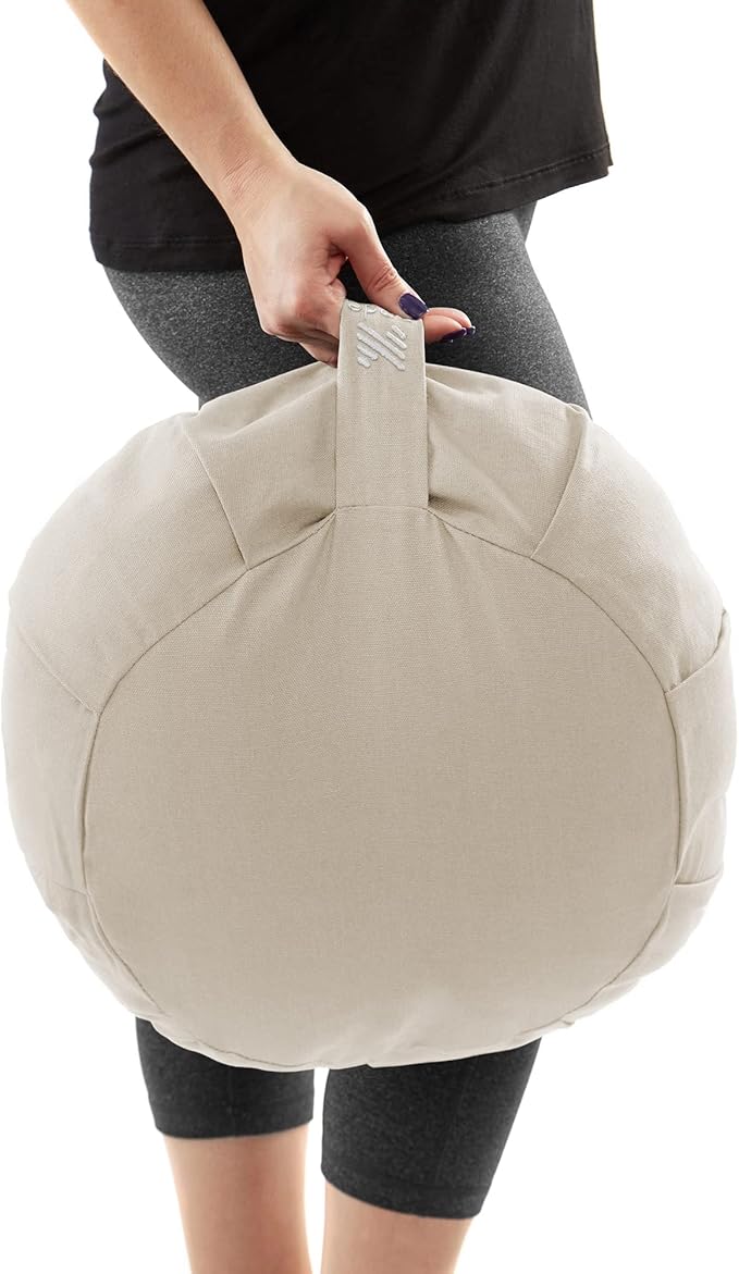Zafu Meditation Cushion, 15" Round Buckwheat Yoga Pillow with Organic Cotton Cover - Bloomnest