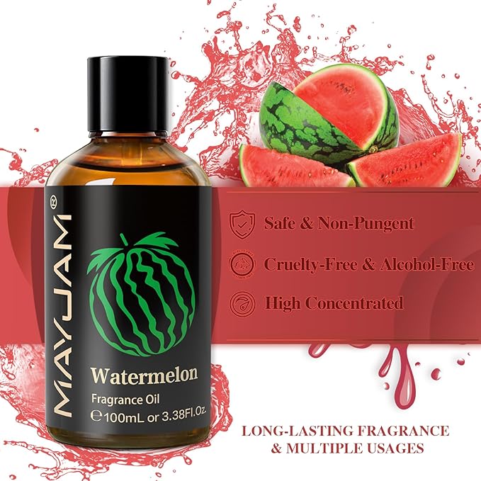 MAYJAM 100ML/3.38FL.OZ Watermelon Fragrance Oils with Glass Dropper, Essential Oils for Diffusers for Home, Long Lasting Scented Oils for Diffusers Soap Candle Making - Bloomnest