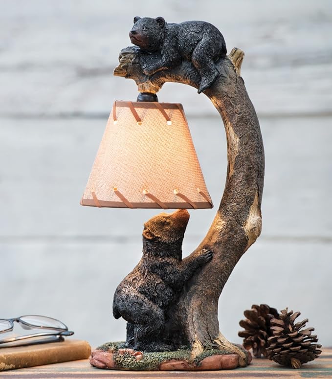 BLACK FOREST DECOR - Tree Climbing Bears Accent Lamp for Cabin, Living Room, Nightstand, Desk - Vintage Rustic Home Décor - 15.75" x 7.25" x 5.5" - Bloomnest