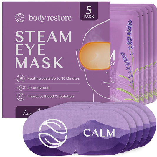 Body Restore Heated Eye Mask for Dry Eyes 5 Pack - Self Heating Warm Compress, Christmas Stocking Stuffers, White Elephant, Birthday Gifts for Women, Men, Stye Eye Treatment, Relaxation - Lavender