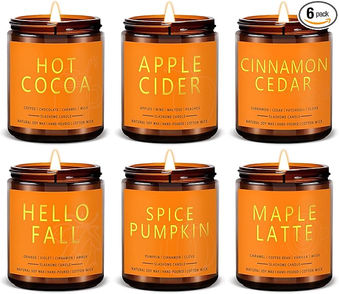 Fall Candles, Scented Soy Candles Set - 7Oz * 6 Pack, Holiday/Birthday/Christmas Gifts for Women & Men, Autumn Scents of Hello Fall/Spice Pumpkin/Apple Cider/Hot CocoaCinnamon & Cedar/Maple Latte - Bloomnest