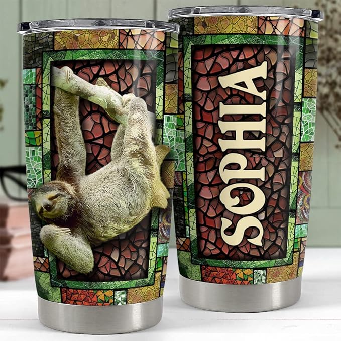 SANDJEST Personalized Sloth Tumbler Mosaic Style 20oz 30oz Tumblers with Lid Gift for Girl Daughter Women Best Friend Sister Animal Lovers Christmas Birthday - Bloomnest