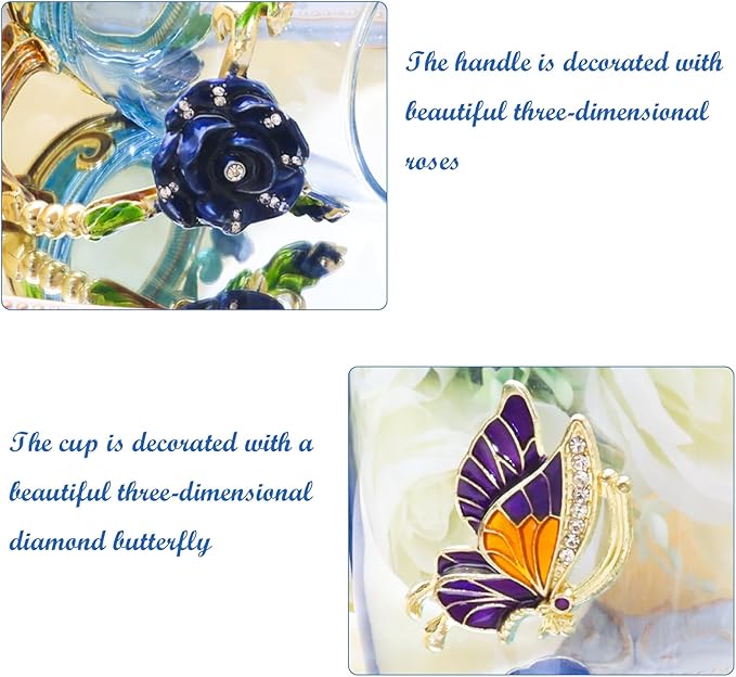 Flower Tea Cup,Butterfly Rose Clear Glass Fancy Coffee Mug with Spoon,Gift Box for Her Mom Wife Grandma Girls Women Christmas Birthday Present Idea for Juice,Hot And Cold Drinks Use - Bloomnest
