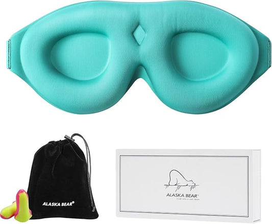 ALASKA BEAR 100% Blackout Sleep Mask for Women and Men, 3D Pillowy Soft Light Blocking Eye Mask with Contoured Eye Cups, Earplugs Set, Blue - Bloomnest