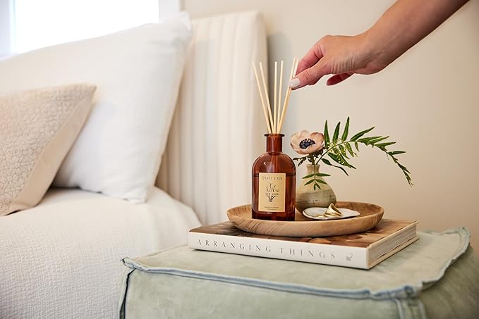 Craft & Kin Oud Wood Diffuser Reed Diffuser | All Natural Essential Oil & 8 Rattan Scent Sticks | Reed Diffusers for Home, Bathroom | Long Lasting Home Fragrance in Amber Glass, 5.75oz CraftKin