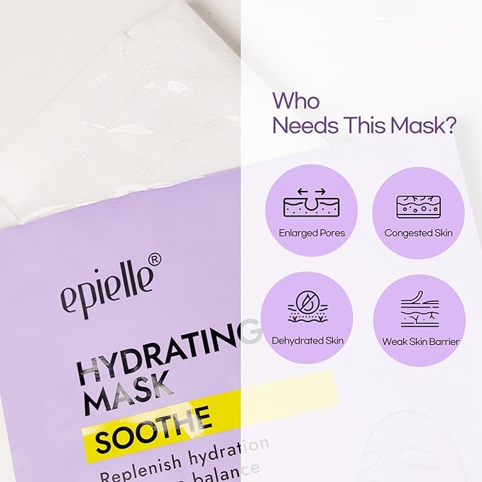 Epielle Hydrating Sheet Mask 6 Pack, Soothing & Restoring Face Mask with Cica, Heartleaf Extract & Witch Hazel Water, Target Dry & Sensitive Skin, Korean Skin Care - Bloomnest