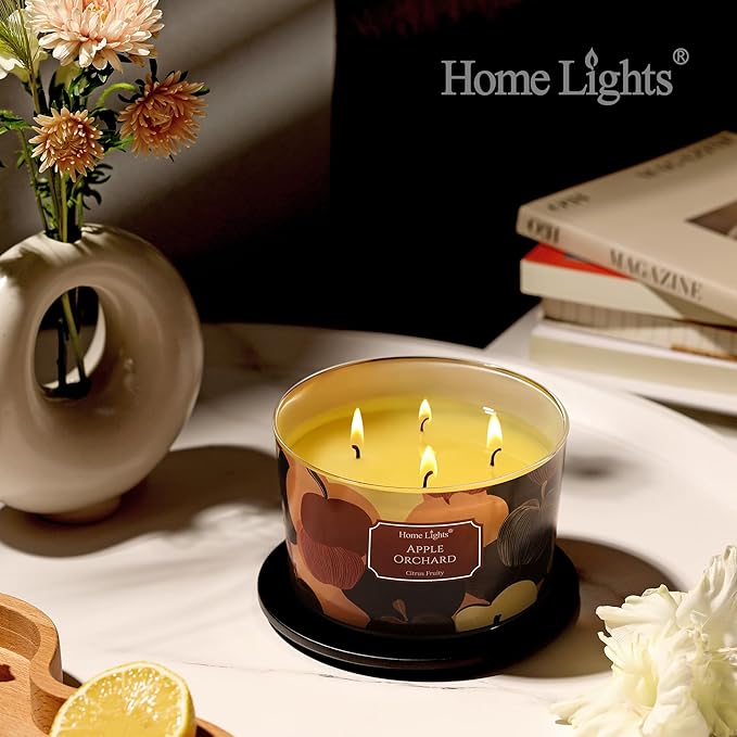 HomeLights Soy Wax Candles for Home Scented, 4-Wick Candles in Apple Orchard Scented, Aromatherapy Candles Gift for Parties, Relaxing, Eclectic Mixed Styles, 18oz - Bloomnest