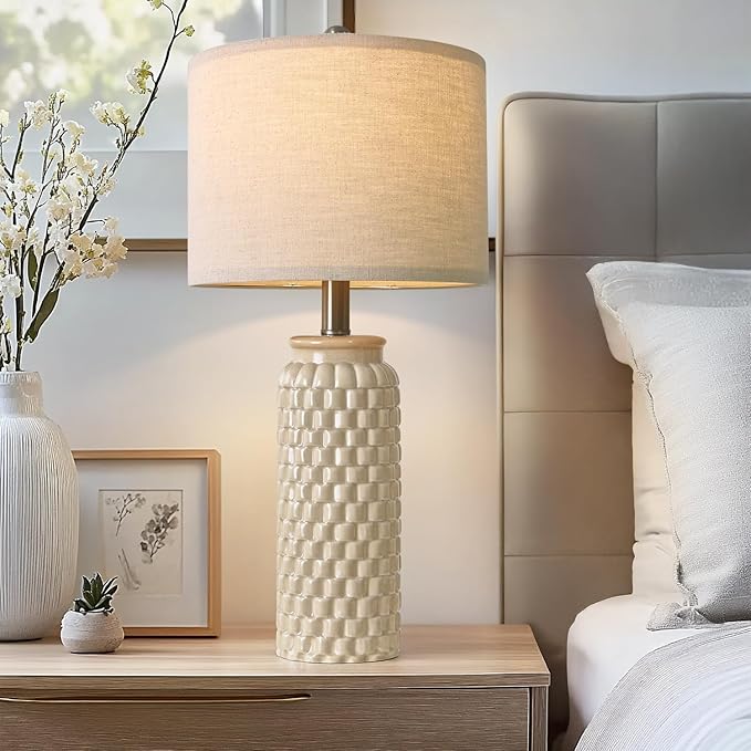 24" Modern Ceramic Bedside Lamp Set of 2 for Bedroom Decor Farmhouse Table Lamp for Living Room Office Dorm - Bloomnest
