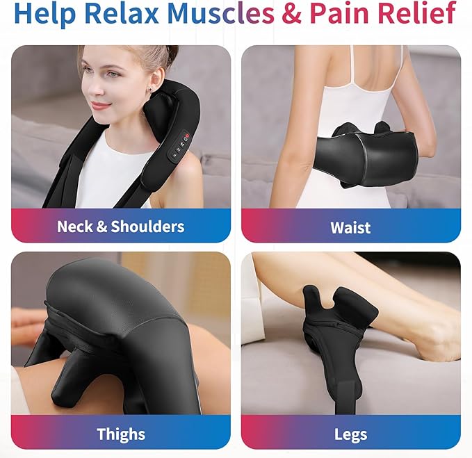 Neck Massager with Heat - Cordless Shiatsu Neck and Back Massager for Pain Relief Deep Tissue, Rechargeable 6D Kneading Brushless Motor Shoulder Massage Gifts for Women Men Home Office Car Christmas - Bloomnest