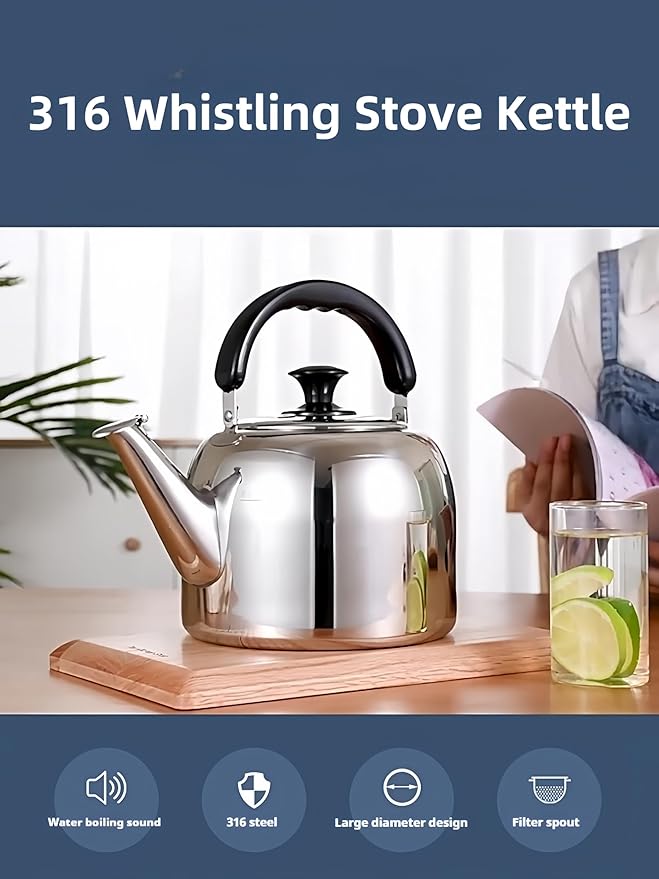 Whistling Stovetop Tea Kettle,Food Grade 316 Stainless Steel,Hot Water Fast to Boil,Stovetop Kettle with Ergonomic Handle,3.1 Quart Capacity - Bloomnest