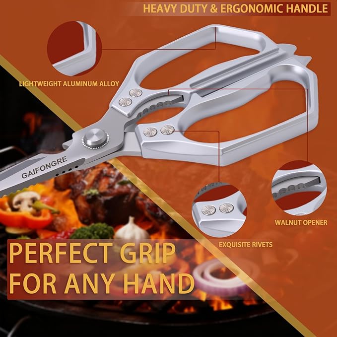 Professional Kitchen Scissors - Heavy Duty Stainless Steel Shears for Poultry, Meat, Fish | Dishwasher Safe, All-Metal Construction with Ergonomic Handle - Bloomnest