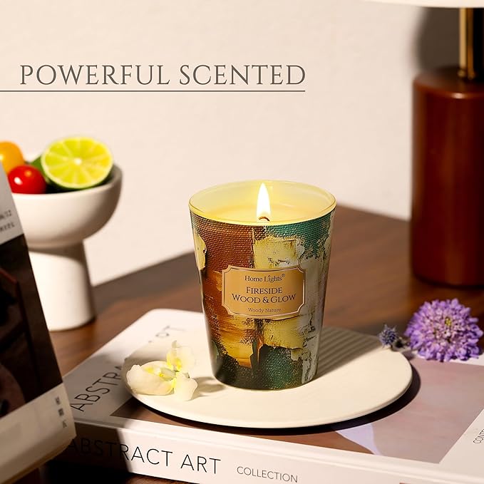 HomeLights 1-Wick Candles for Home Scented - 6.7oz Soy Wax Blend Candle Long-Lasting Fragrance, Industrial Chic Home Decor and Housewarming Gifts, Fireside Wood & Glow - Bloomnest