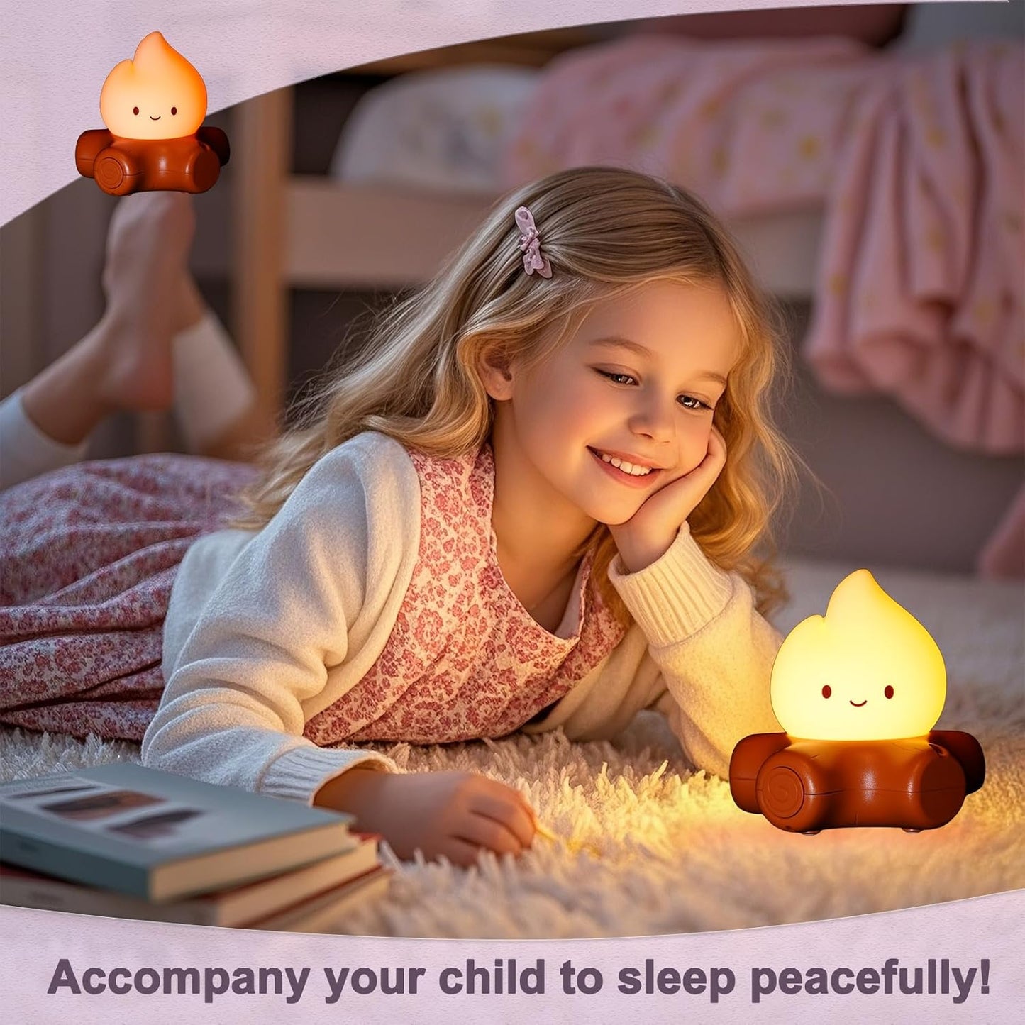 Campfire Night Light, Cute Bonfire Gifts, Silicone Night Light with Candle Mode, 5 White Noise Mode, Rechargeable Bedroom Decor, Gift for Children, Teens, Adults, Halloween, Christmas & Birthdays