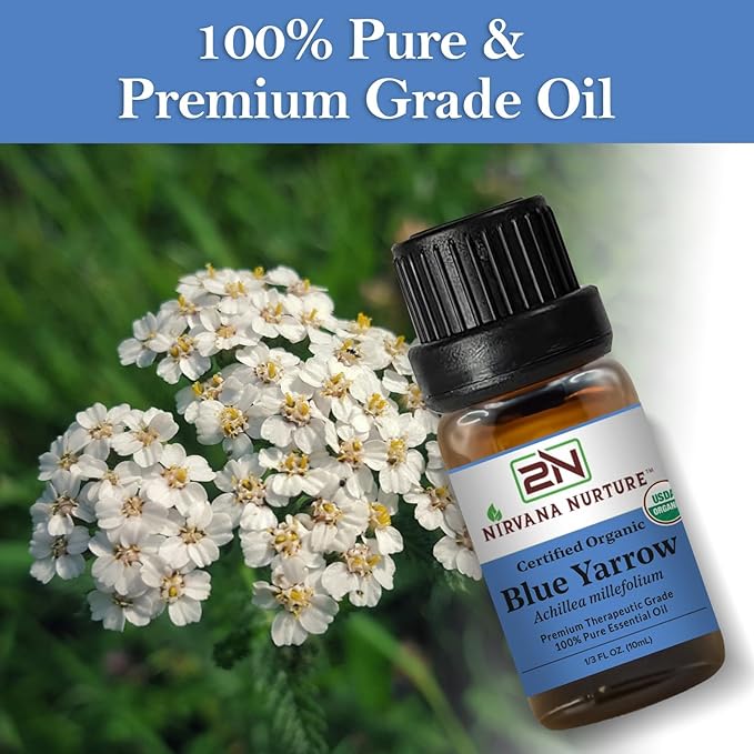 Blue Yarrow Essential Oil, USDA Certified Organic, 100% Pure Undiluted, Aromatherapy Oil for Diffuser, Hair & Skin Care NirvanaNurture