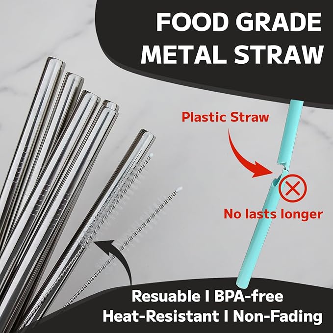 MIMORE Metal Straw for Owala 40 oz - 6 PCS Satinless Steel Straws Compatible with Owala Straw Replacement - Resuable & Dishwasher Safe Mimore